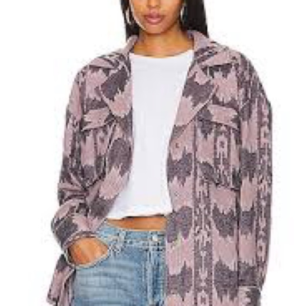 NWT We The Free FREE PEOPLE Jacquard Cargo Purple Jacket Shacket Bohemian sz L